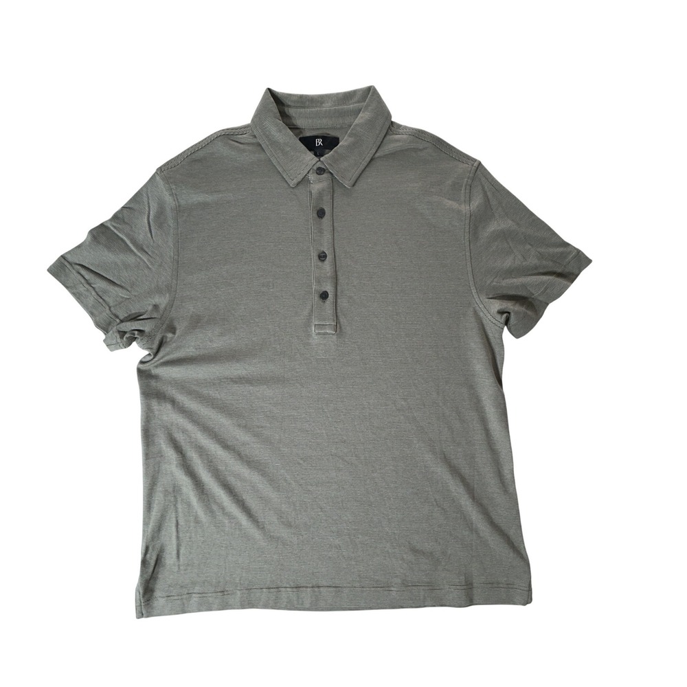 Banana Republic Mens Large Polo Shirt Sage Green Micro Stripe 100% Cotton